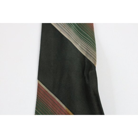 Vintage 40s 50s Macys Rayon Gabardine Striped 4 Fold Neck Tie Green Wedding USA - Picture 2 of 6